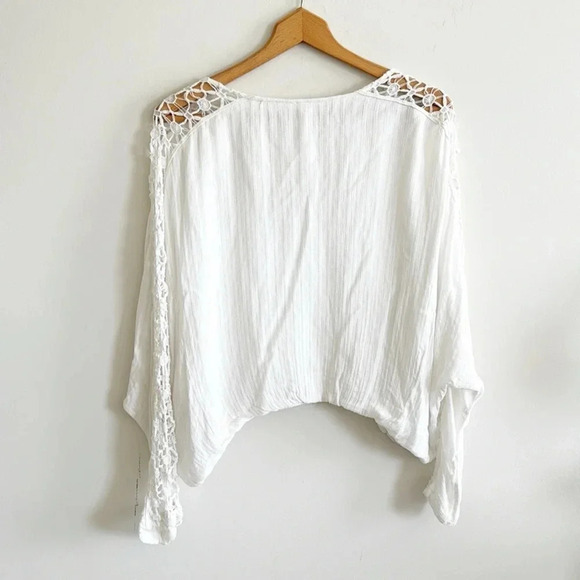 Free People white boho Crochet Arms Blouse top size medium - Picture 8 of 11